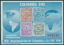 Colombia 1981 UPU Membership S/s, Mint NH, Stamps On Stamps - U.P.U. - Briefmarken Auf Briefmarken