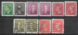 1949,1951 CANADA Set Of 10 USED Stamps (Scott # 284-287,305,306) CV $2.00 - Gebraucht