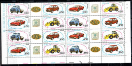 ITALY REPUBLIC ITALIA REPUBBLICA1986 COSTRUZIONI AUTOMOBILISTICHE ITALIANE AUTO CARS BLOCK QUARTINA ANGOLO DI FOGLIO MNH - Blocs-feuillets