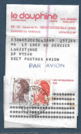 Bande De Journal Par Avion Pour Secteur Postal 91598 (Polynésie) Affr 3,00 Et 0,30 Liberté De Gandon Grenoble 20.10.1984 - 1982-1990 Liberté De Gandon