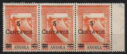 ANGOLA 1945 ISSUE OF 1938 SURCHARGED STRIP OF 3 MNH (NP#71-P04-L1) - Angola
