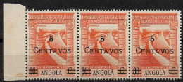 ANGOLA 1945 ISSUE OF 1938 SURCHARGED STRIP OF 3 MNH (NP#71-P04-L1) - Angola