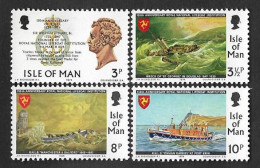 SE)1974 ISLE OF MAN  BOAT SHORT SERIES, 150TH ANNIVERSARY OF THE RAEL MARINE RESCUE INSTITUTION, 4 STAMPS MNH - Isle Of Man