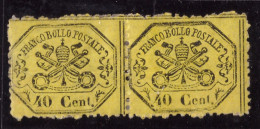 Italia Pontificio, 40 C. Giallo Limone Del 1868 Coppia Nuova *          -FX52 - Papal States