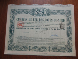 FRANCE - 22 - CHEMINS DE FER DES COTES-DU-NORD , OBLIGATION DE 500 FRS 4% - PARIS 1907 - IMPRIMERIE RICHARD - Autres & Non Classés