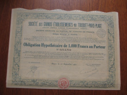 FRANCE - 62 - PAS DE CALAIS - GRANDS ETS. DU TOUQUET-PARIS-PLAGE , OBLIGATION HYPOTHECAIRE DE 1 000 FRS - PARIS 1933 - Autres & Non Classés