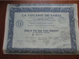 FRANCE - 47 - LOT & GARONNE - GRATELOUP 1926 - LA TUILERIE DE VARES : R. LABORIE - ACTION DE 100 FRS - Andere & Zonder Classificatie