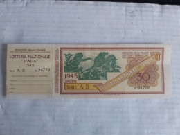 BIGLIETTO LOTTO LOTTERIA NAZIONALE ITALIA 1945 CON MATRICE - Billets De Loterie