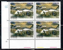 ITALIA REPUBBLICA ITALY REPUBLIC 1986 BATTAGLIA DI BEZZECCA QUARTINA ANGOLO DI FOGLIO BLOCK MNH - 1981-90:  Nuevos