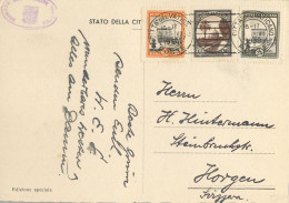 1938 VATICANO , TARJETA POSTAL CIRCULADA , SERIE BÁSICA , YV. 47 / 49 , PLAZA DE SAN PEDRO , JARDINES DEL VATICANO - Covers & Documents