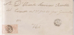 Año 1867 Edifil 96 Isabel II 2 Sellos Carta Matasellos Ygualada Barcelona Cristina Casas - Lettres & Documents