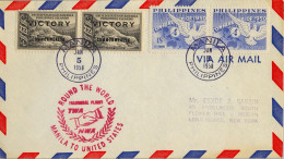 1958 FILIPINAS , PRIMER VUELO , INAUGURAL FLIGHT / TWA / ROUND THE WORLD / MANILA TO UNITED STATES - Philippines