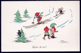 +++ CPA Fantaisie - Illustrateur J. NUMBER - Sport - Ski - Skieurs  // - Number, Jack