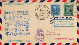 1947 ESTADOS UNIDOS , NEW YORK - TOKYO , FIRST FLIGHT VIA PAN AMERICAN CLIPPER , PRIMER VUELO - Covers & Documents