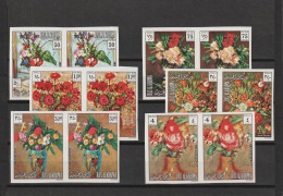 1972  Ras Al Khaima - Flower Paintings - Two Complete Sets -  Mi 865-870 Imperf. Marginal Pairs - MNH/UMM - Ra's Al-Chaima