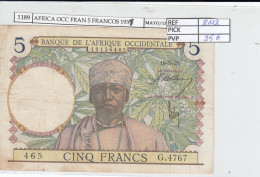 BILLETE AFRICA OCC. FRAN. 5 FRANCOS 1938 P-21a.6 MBC- - Altri – Africa