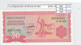 BILLETE BURUNDI  20 FRANCOS 2001 P-27d.2 SIN CIRCULAR - Andere - Afrika