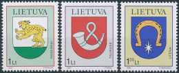 Mi 739-741 ** MNH / Heraldry, Town Coat Of Arms, Raseiniai, Tauragė, Utena - Lithuania