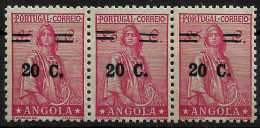 ANGOLA 1934 ISSUE OF 1932 SURCHARGED 20/85 STRIP OF 3 MNH (NP#71-P04-L4) - Angola