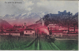 1908, Saluto Da Bellinzona, Train, Locomotive, Bahn, Treno, Cachet Linéaire BELLINZONA + AMBULANT - Bellinzone