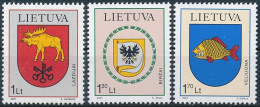 Mi 774-776 ** MNH / Heraldry, Town Coat Of Arms, Lazdijai, Biržai, Veliuona - Lithuania