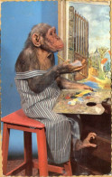 CPA REPRESENANT UN SINGE ARTISTE PEINTRE - Monkeys