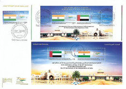 2020 Joint India And United Arab Emirates, MIXED FDC WITH BOTH SOUVENIR SHEETS + STAMP INDIA: Relationship - Emissions Communes