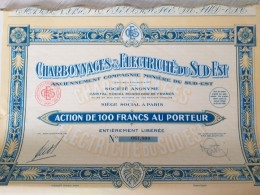 Action Complète 1929 Société Charbonnages & électricité Du Sud Est - Andere & Zonder Classificatie