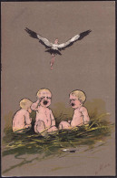 * Baby Storch Prägekarte Sign. Moe - Andere & Zonder Classificatie