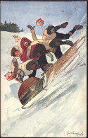 Gest. Wintersporthumor Sign. Schönpflug 1909 - Sonstige & Ohne Zuordnung