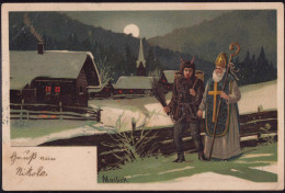 Gest. Fröhliche Weihnachten Nikolo Krampus Sign. Mailick 1903, Briefmarke Entfernt - Other & Unclassified