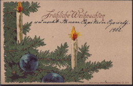 Gest. Weihnachten Kerzen, Prägekarte 1908, Briefmarke Entfernt - Autres & Non Classés