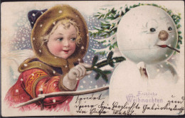 Gest. Weihnachten Schneemann, Prägekarte 1904, EK 3mm - Other & Unclassified
