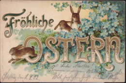 Gest. Ostern Hasen Prägekarte 1902 - Pâques