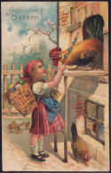 Gest. Ostern Kind Hühner Eier Pracht-Prägekarte 1907 - Easter