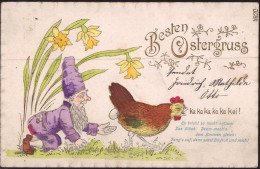 Gest. Ostern Huhn Zwerg Humor, Prägekarte 1904 - Pasen