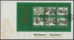 Guernsey 2000 FDC Sc 725a Snow-covered Churches Christmas Sheet - Guernesey