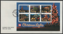 Guernsey 2001 FDC Sc 755a Trees, Houses Decorated For Christmas Sheet - Guernsey