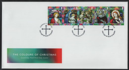 Guernsey 2005 FDC Sc 880 20p Stained Glass Church Windows Christmas Strip - Guernsey