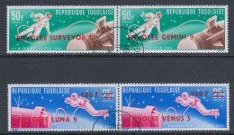 Togo 1966 Mi# 513-516 B Used - Overprinted - 2 Pairs - US And USSR Achievements In Space - Afrika