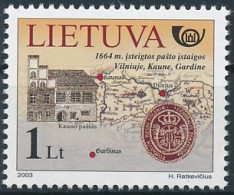 Mi 829 ** MNH / Postal History, Map, 1664 Postal Establishments To Be Developed In Vilnius, Kaunas And Gardinas - Lithuania