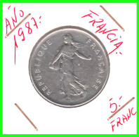 FRANCIA – MONEDAS DE 5 FRANCOS AÑOS 1960 – 1996 – ESTA MONEDA ES DEL AÑO 1987 - SEMBRADOR - O.ROTY - CUPRONÍQUEL-KM 926 - 5 Francs