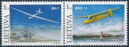 Mi 833-834 Paar ** MNH / Aviation Museum, Kaunas, Gliders, Aircraft - Lithuania