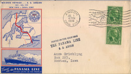 1939 CANAL ZONE , ANCON - NEWTON , POSTED ON THE HIGH SEAS , THE PANAM LINE " S.S. ANCON " , YV. 77 X 2 - Zona Del Canale / Canal Zone