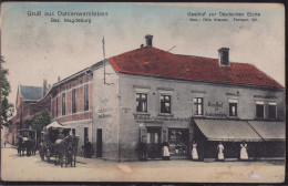 Gest. O-3211 Dahlenwarsleben Gasthaus Zur Deutschen Eiche 1918, Mottenloch 8mm, Etwas Best. - Maagdenburg