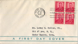 1949 CANAL ZONE , BALBOA HEIGHTS / CEDAR RAPIDS , YV. 108 BL/4 - TH. ROOSEVELT , FIRST DAY COVER - Kanalzone