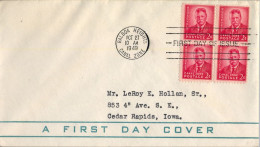 1949 CANAL ZONE , BALBOA HEIGHTS / CEDAR RAPIDS , YV. 108 BL/4 - TH. ROOSEVELT , FIRST DAY COVER - Zona Del Canale / Canal Zone