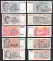 Jugoslawien - Yugoslavia 5 Stück Banknoten Hohe Wertstufen Bitte Ansehen  (32387 - Joegoslavië