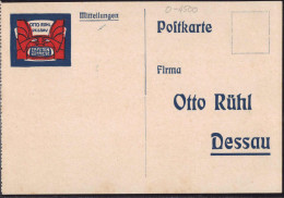 * O-4500 Dessau Reklamekarte Tapetenhandlung Otto Rühl - Dessau