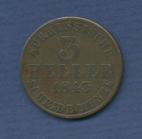 Hessen-Kassel 3 Heller 1843, Wilhelm II. U. Friedr. Wilhelm, J 41, Ss (m3320) - Small Coins & Other Subdivisions